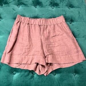Lou & Grey High Waist Linen Mauve Shorts Size Medium